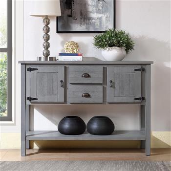 48\\'\\' Solid Wood Sideboard Console Table with 2 Drawers and Cabinets and Bottom Shelf, Retro Style Storage Dining Buffet Server Cabinet for Living Room Kitchen Dining Room(Antique Gray)