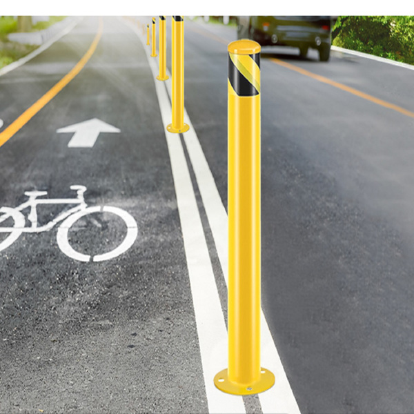 Safety Bollard Post, 36 Inch Height Steel Bollards, 3.5 Inch Diameter Parking Bollard, Yellow Powder Coated Safety Parking Barrier Post, for Traffic Sensitive Areas, 4PCS 