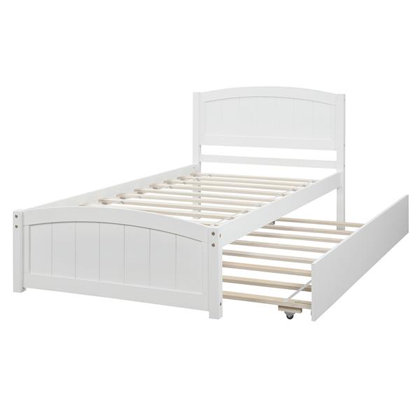 Twin size Platform Bed with Trundle, White