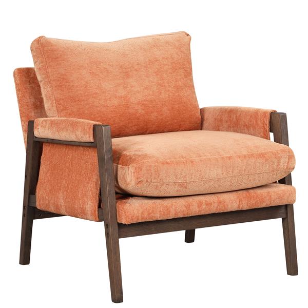 Mid-Century Modern Velvet Leisure Chair with Solid Wood and Thick Seat Cushion for Living Room,Bedroom,Studio,Orange