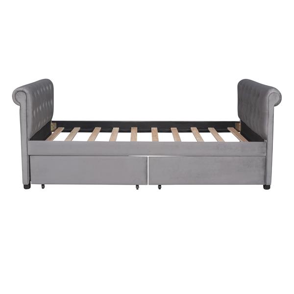 Twin Size Upholstered daybed with Drawers, Wood Slat Support, Gray