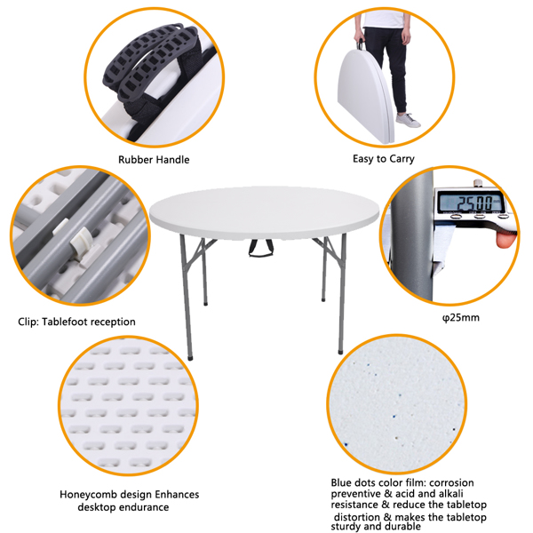 48inch Round Folding Table Outdoor Folding Utility Table White