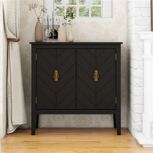 2 Door Wooden Cabinets, Black Wood Cabinet Vintage  Style Sideboard for Living Room Dining Room Office