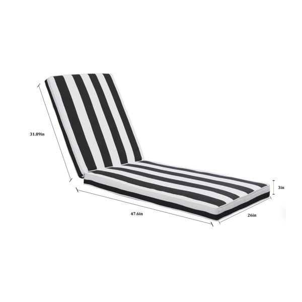 2 PCS Set Outdoor  79.49" x 26" Lounge Chair Cushion Replacement Patio Seat Cushion Chaise Lounge Cushion（Black/White Stripe） [Sale to Temu is Banned.Weekend can not be shipped, order with caution]