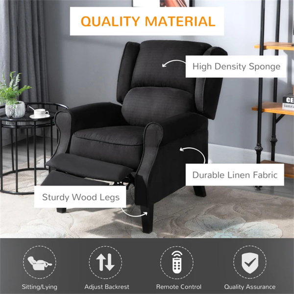 Black Massage Recliner Chair.  Wingback Single Sofa with Vibration Massage, Heat, Push Back