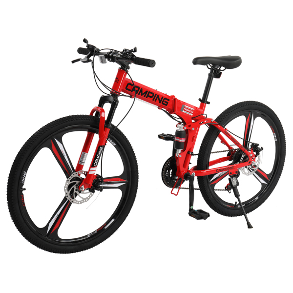 CamPingSurvivals 26in 150kg 21-Speed Shimano Variable Speed High Carbon Steel Land Rover Tri-Knife Wheels Foldable  Mountain Bike Red