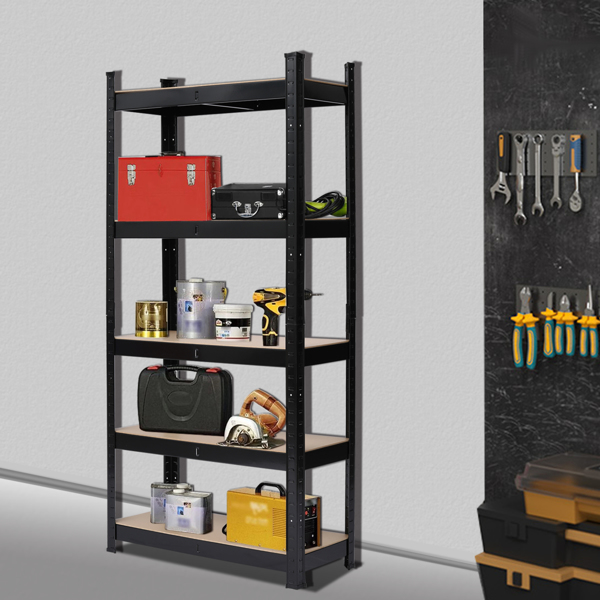 45 x 90 x 180cm 5 Tiers Powder Coated Storage Rack Black