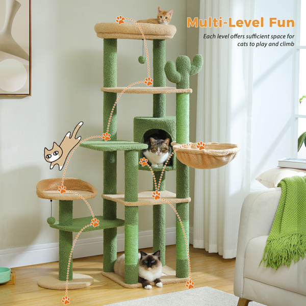 59" Cat Tree, Cat Tower for Large Cats, Multi-Level Cat Tower with 3 Removable Pompom SticksCat Condo with Large Hammock, Scratching Post, and 2 Perches(Banned shein,unable to ship on weekends)