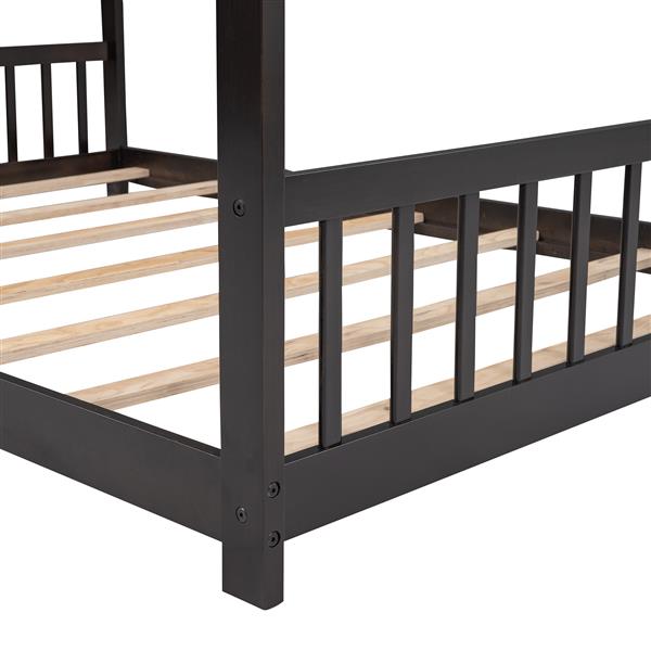 Full Size House Bed Wood Bed, Espresso