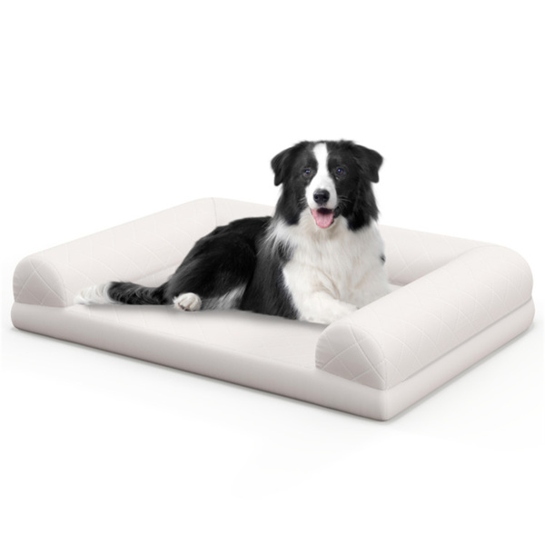  36" Orthopedic Dog Bed,Egg-Foam Dog Crate Bed with 3-Side Bolster and Removable Washable Bed Cover,Beige