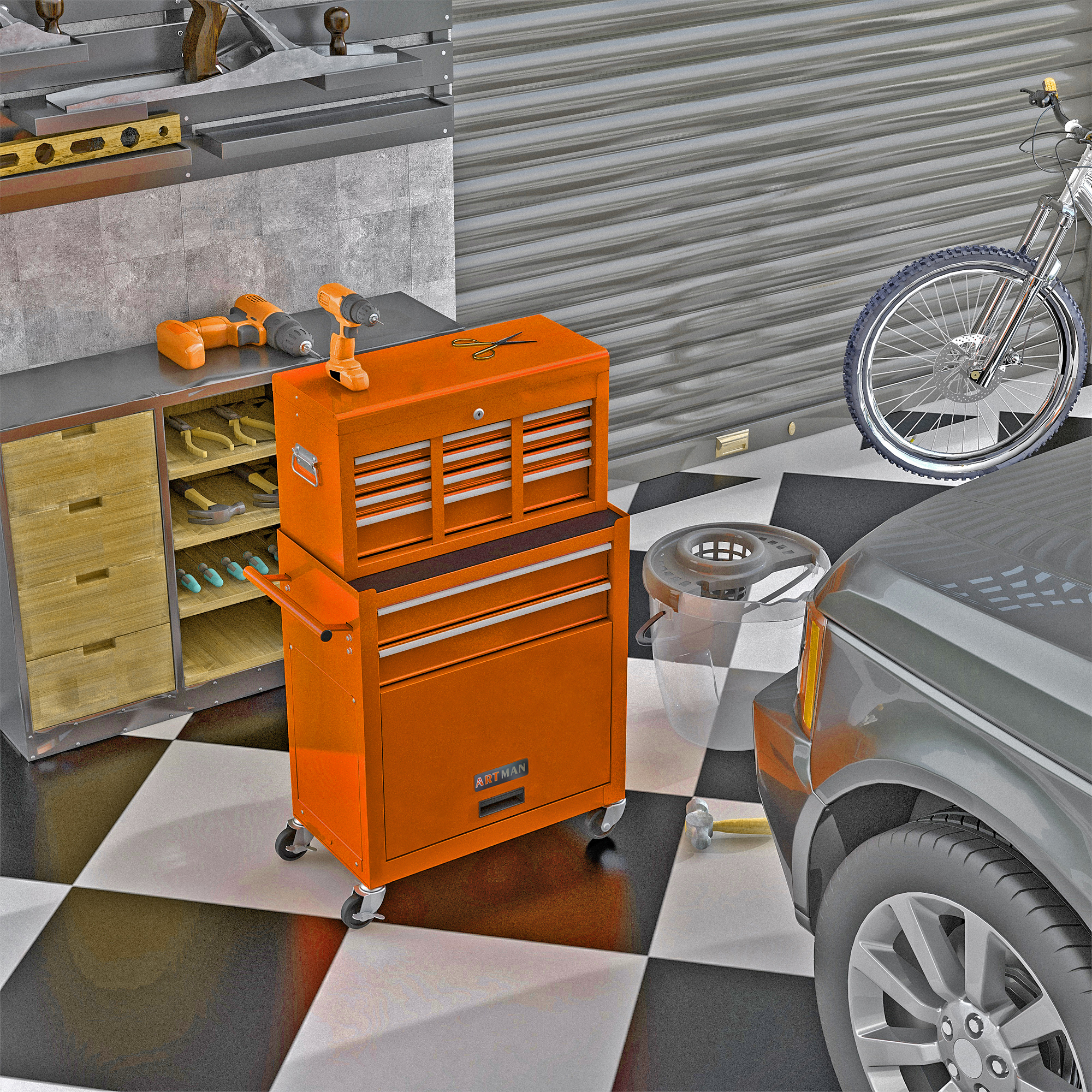 8-Drawer Rolling Tool Chest with Lockable Storage view 2
