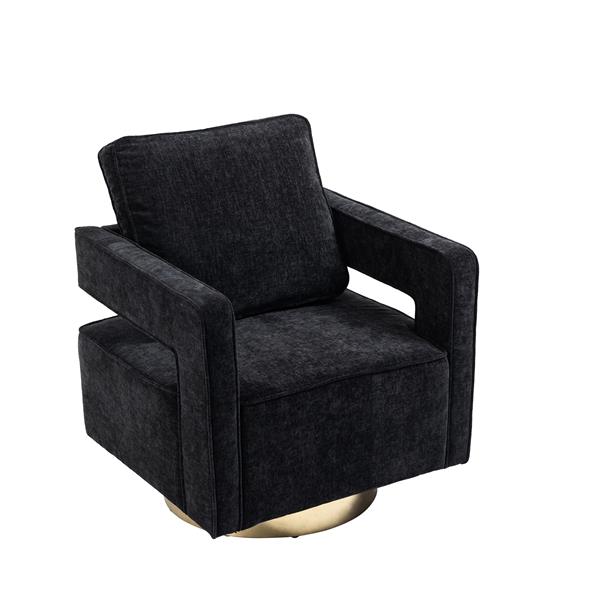 30.7"W Swivel Accent Open Back Chair Modern Comfy Sofa Chair With Gold Stainless Steel Base For Nursery Bedroom Living Room Hotel Office, Club Chair Leisure Arm Chair For Lounge (Black Chenille)