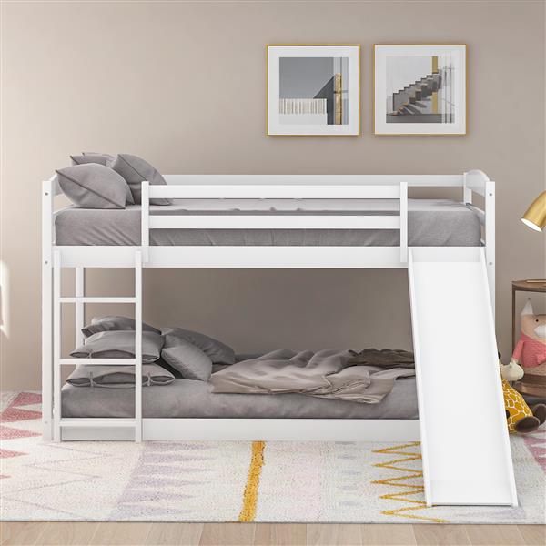 Twin over Twin Bunk Bed with Convertible Slide and Ladder , White