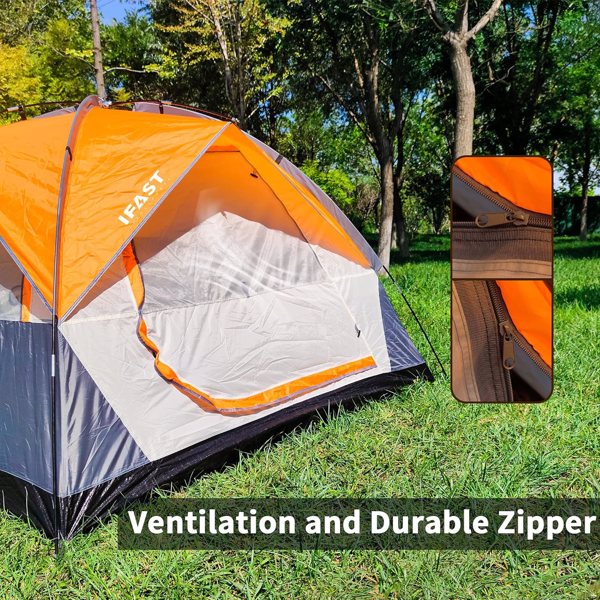 2/6 Family Camping Tents, Outdoor Double Layers Waterproof Windproof with Top Roof Rainproof and Large Mesh Windows Portable Easy Set Up Camping Gear with Carry Bag for All Seasons