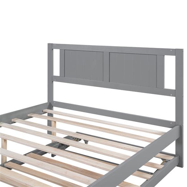 Full Size Platform Bed with Adjustable Trundle,Gray