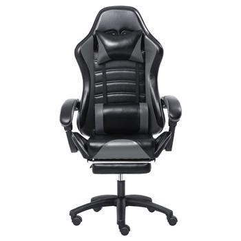 Computer Gaming Chairs with Footrest, Ergonomic Gaming Computer Chair for Adults, PU Leather Office Chair Adjustable Desk Chairs with Wheels, 360°Swivel Big and Tall Gamer Chair, Gray
