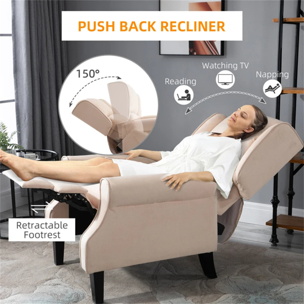 Cream White Recliner Chair. Wingback Single Sofa with Vibration Massage, Heat, Push Back