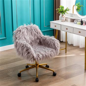 Modern Faux fur home office <b style=\\'color:red\\'>chair</b>, fluffy <b style=\\'color:red\\'>chair</b> for girls, makeup vanity <b style=\\'color:red\\'>Chair</b> with Gold Plating