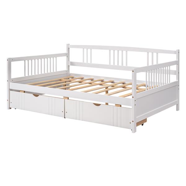 Full Size Daybed Wood Bed with Two Drawers,White