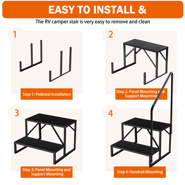 2 Step Stool Ladder for Adults, Kids Step Stool 660Lbs, Hot Tub Stairs with Handrail, Step Stool for Kids Bathroom, Office, Household, Kitchen (2 Step Single Handrail)