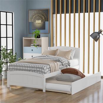 Twin size Platform Bed with Trundle, White