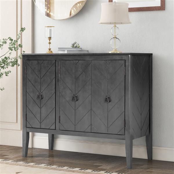 U-style, Accent Storage Cabinet Wooden Cabinet with Adjustable Shelf, Antique Gray, Entryway, Living Room, Study Room