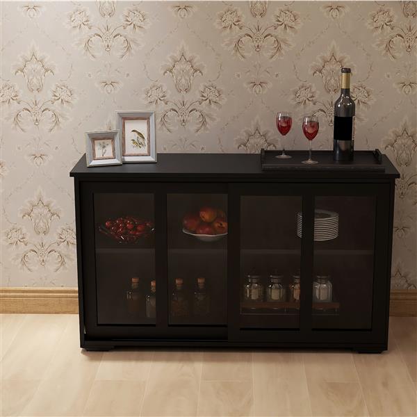 Kitchen Storage Stand Cupboard With Glass Door-Black