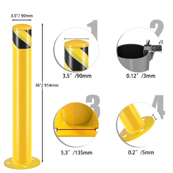 Safety Bollard Post, 36 Inch Height Steel Bollards, 3.5 Inch Diameter Parking Bollard, Yellow Powder Coated Safety Parking Barrier Post, for Traffic Sensitive Areas, 4PCS 