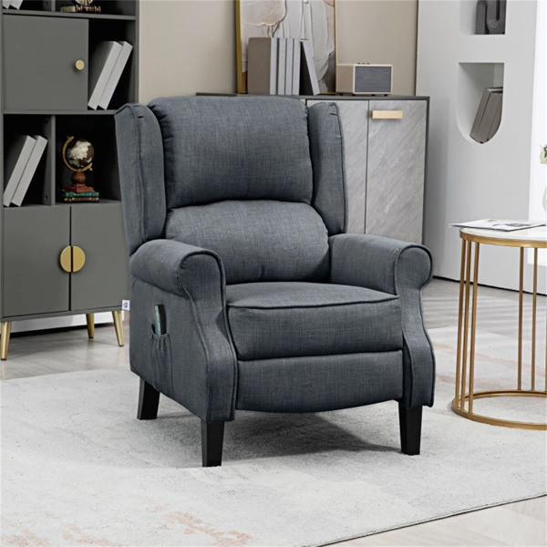 Charcoal Gray Massage Recliner Chair. Wingback Single Sofa with Vibration Massage, Heat, Push Back