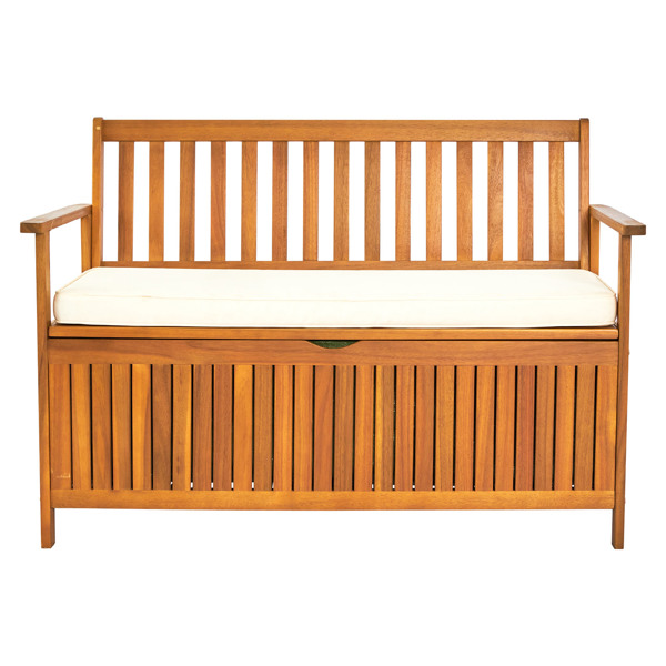 Wooden Outdoor Storage Bench Large Deck Box, Entryway Storage Bench with Inner Waterproof Dustproof Lining for Patio Garden Balcony Yard, Natural Wood Color