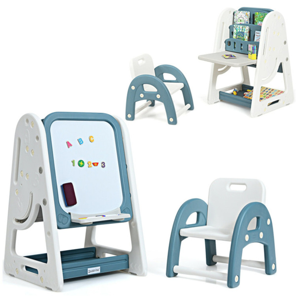 Kids Easel Desk Chair Set Book Rack Adjustable Art Painting Board