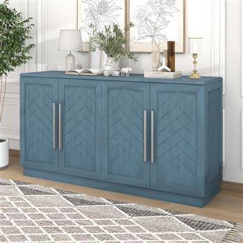 Sideboard with 4 Doors Large Storage Space Buffet Cabinet with Adjustable Shelves and Silver Handles for Kitchen, Dining Room, Living Room (Antique Blue)