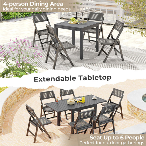 Retractable outdoor dining table, gray patio table for 4-6 with Aluminum Frame