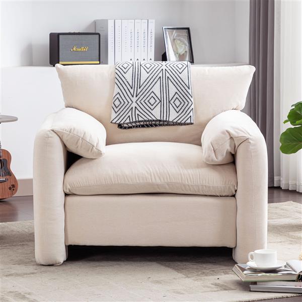 Modern Style Chenille Oversized Armchair Accent Chair Single Sofa Lounge Chair 38.6'' W for Living Room, Bedroom,Cream