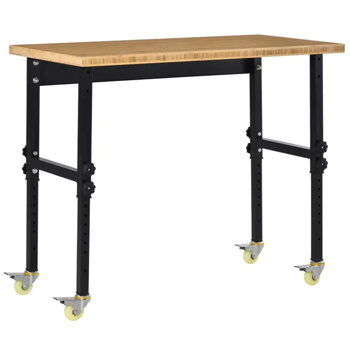 47\\" Garage Work Bench with Wheels, Height Adjustable Legs, Bamboo Tabletop Workstation Tool Table