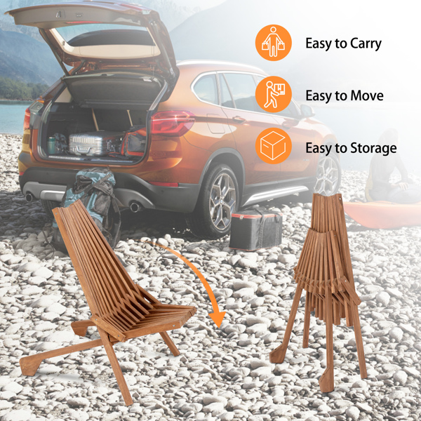 Wood Folding Chair for Outdoor, Low Profile Acacia Wood Lounge Chair for Balcony Porch Backyard Patio Lawn Garden