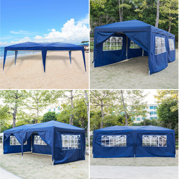 3 x 6m Four Windows Practical Waterproof Folding Tent Blue