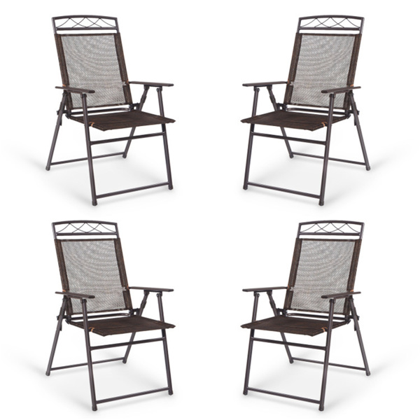 4pcs Patio Folding Sling Chairs Camping Chair,Steel,Coffee Color