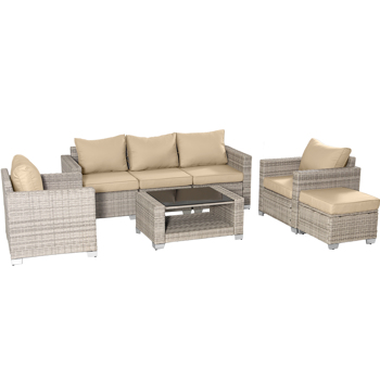 54378211同款 Patio Furniture,7 Pieces Outdoor Wicker Furniture Set Patio <b style=\\'color:red\\'>Rattan</b> Sectional