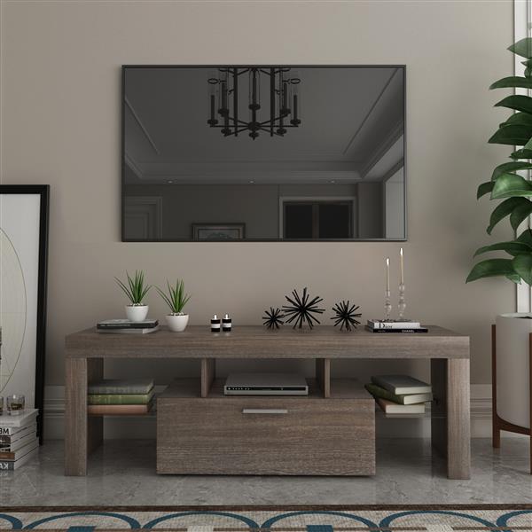 20 minutes quick assembly brown simple modern TV stand with the toughened glass shelf Floor cabinet Floor TV wall cabinet Brown TV bracket with LED Color Changing Lights for Living Room