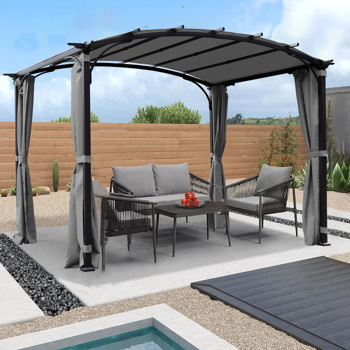 Patio Pergola 9 x 11ft Arched Gazebo with Waterproof Sun Shade Shelter Awning Steel Frame Grape Gazebo for Garden Backyard -Grey 