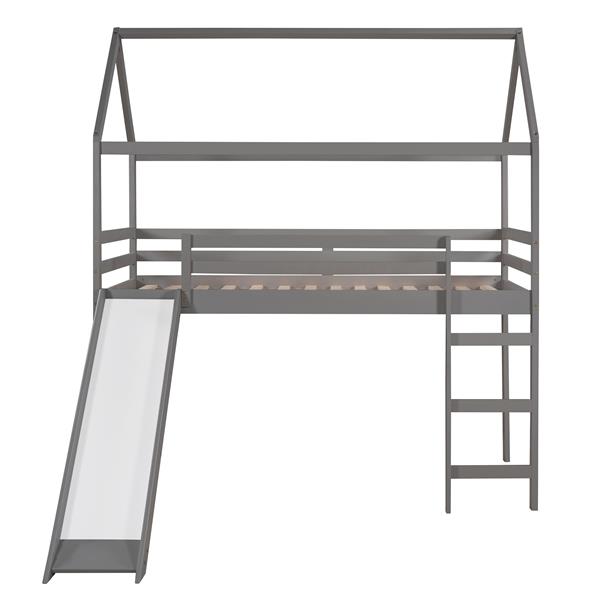 Twin Loft Bed with Slide, House Bed with Slide,Gray