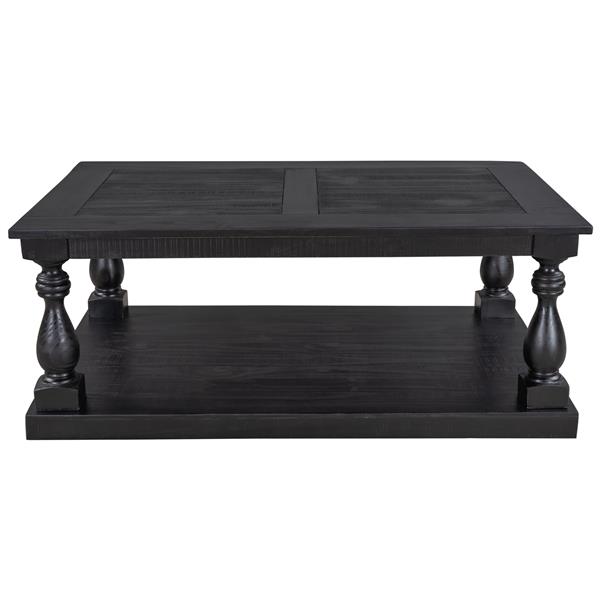 Rustic Floor Shelf Coffee Table with Storage,Solid Pine Wood