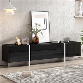 White & Black Contemporary Rectangle Design TV Stand, Unique Style TV Console Table for TVs Up to 80\\'\\', Modern TV Cabinet with High Gloss UV Surface for Living Room.