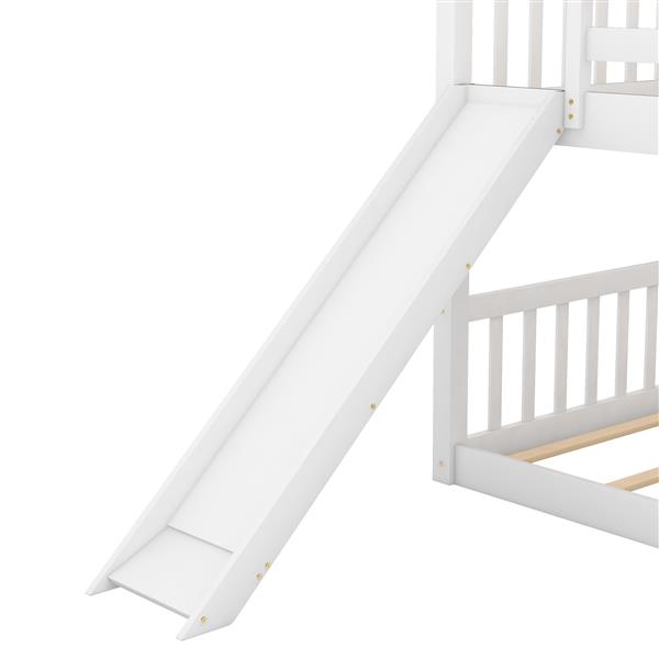 Twin over Twin Bunk Bed with Convertible Slide and Ladder, White