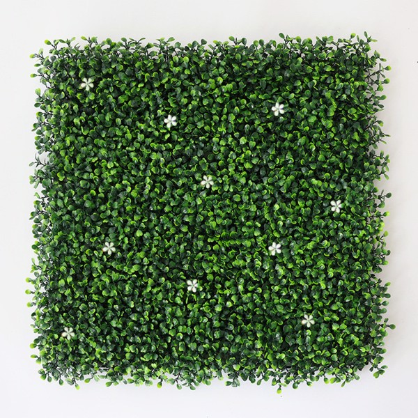 6 Pcs 20"x20"Artificial Greenery Grass Wall Panel,Faux Boxwood Hedge Panel with Flowers Decor