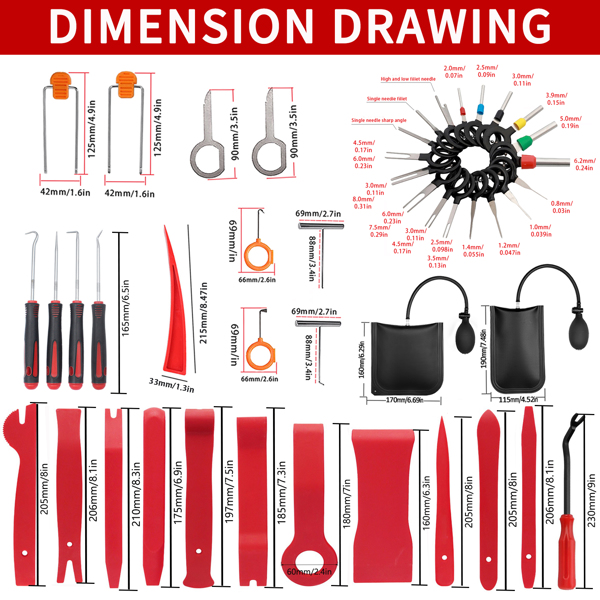 Trim Removal Kit, 63 automatic Trim removal Kit, Plastic panel fastener Removal Kit, Automotive trim Removal Kit/trim/Panel/Door/audio/Auto clamp/Terminal Removal Kit (red)