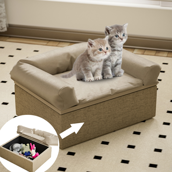 Luxury Dog Sofa Bed Soft Velvet Pet Couch with Storage Box Removable&Washable Fancy Dog Couch for Small Medium Dogs, Cats, Small Animals (Khaki) （禁售Temu！！！）