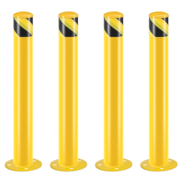 Safety Bollard Post, 42 Inch Height Steel Bollards, 3 Inch Diameter Parking Bollard, Yellow Powder Coated Safety Parking Barrier Post, for Traffic Sensitive Areas, 4PCS 