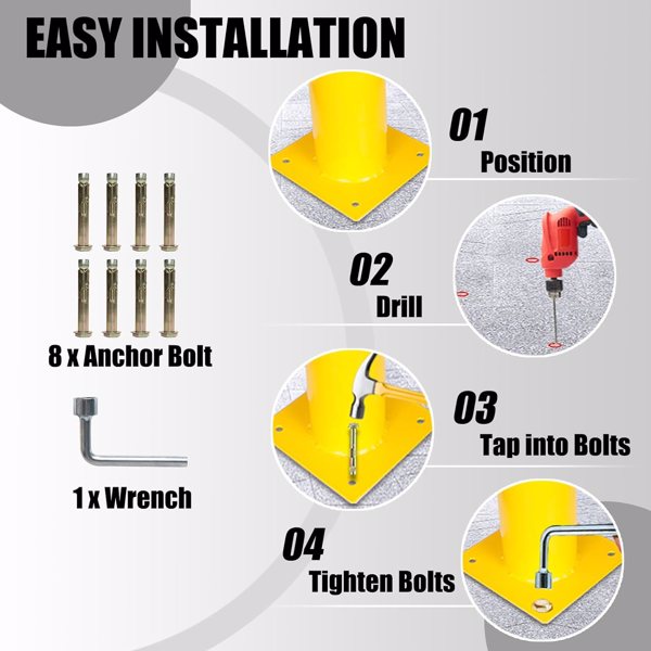 Safety Bollard Post, 107cm Height Steel Bollards, 11.4cm Diameter Parking Bollard, Yellow Powder Coated Safety Parking Barrier Post, for Traffic Sensitive Areas, 3PCS 